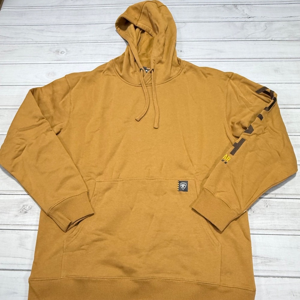 Ariat Rebar Hoodie Mens Large Dijon Yellow Fleece Graphic Pullover Workwear